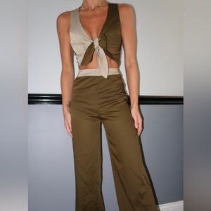 Two Piece Color Block Crop Set Two Toned Size Small NEVER WORN BEFORE TAGS ON